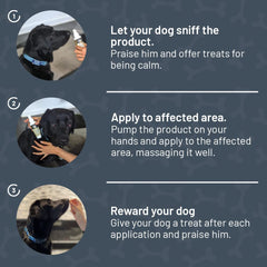 Puppy Lisa cream on dog coat supports fast absorption during massage sessions.