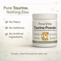 PuppyLabCo Pawvita Taurine powder with scoop suggests precise daily dosing