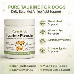 PuppyLabCo Pawvita Taurine powder being stirred into dog food demonstrates simple mixing