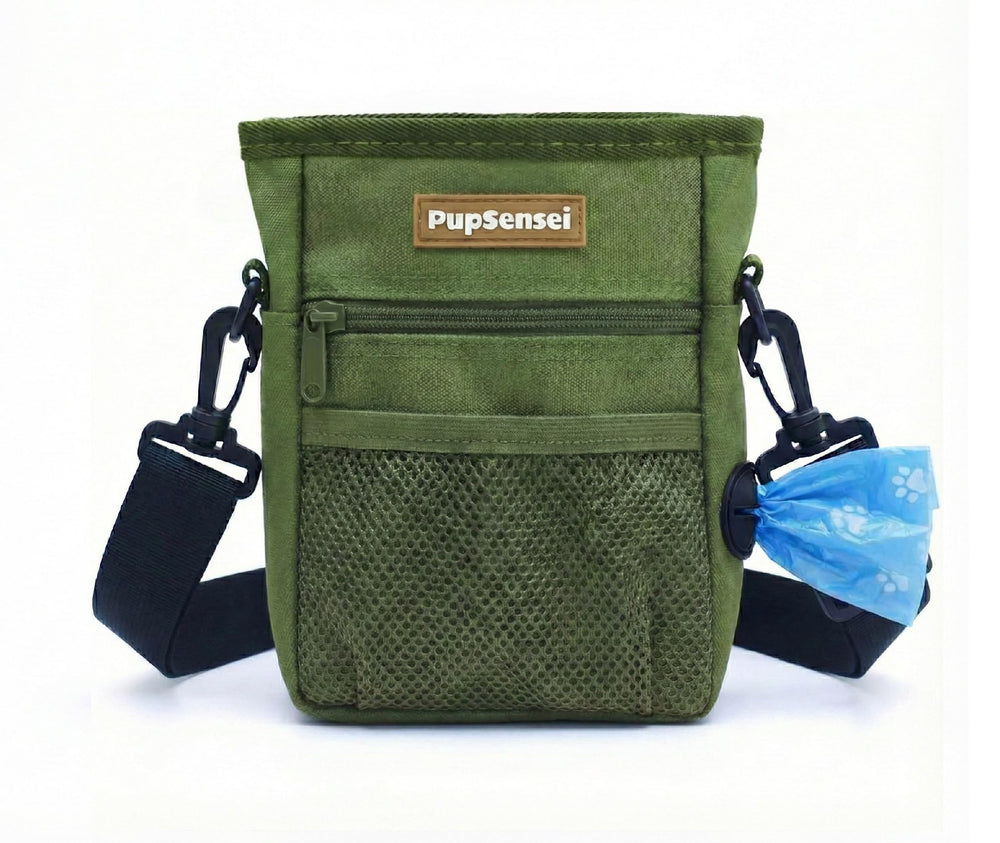 PupSensei dog treat pouch with magnetic auto-close for spill-free training