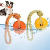 PUPTECK dog pool toy floating ball with rope handle for easy retrieval during water play.