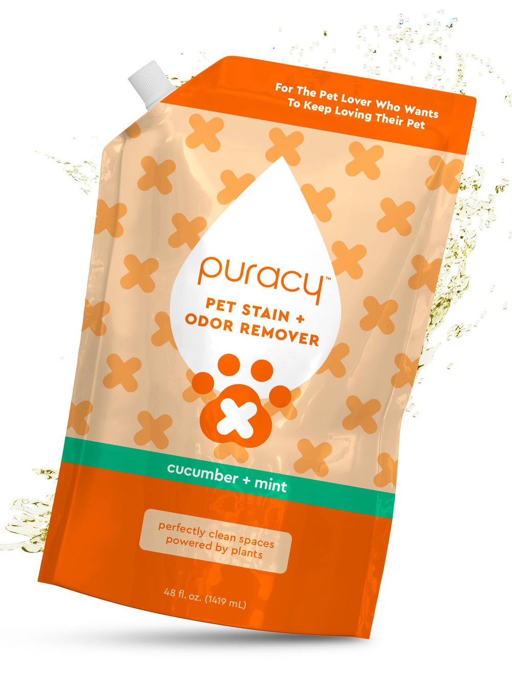 Puracy Pet Stain and Odor Remover bottle pour demonstrates easy spray application.