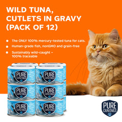 Pure Cravings cat enjoying tuna in gravy in a serving bowl.