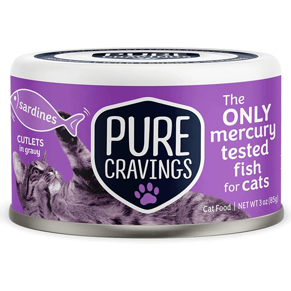 Pure Cravings sardines-cutlets-gravy-can: protein-rich, flavorful wet cat food for meals.