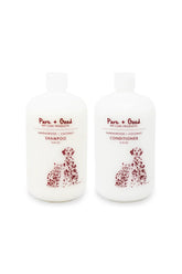 Pure + Good pet shampoo bottle with sandalwood and coconut for gentle cleansing.