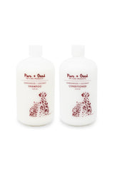Pure + Good pet shampoo bottle with sandalwood and coconut for gentle cleansing.