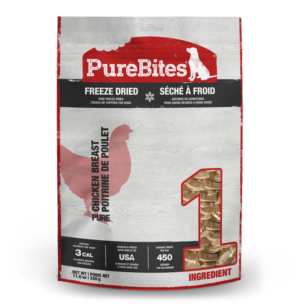 PureBites Chicken Breast treat bag front view, single-ingredient snack.