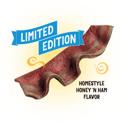 Purina Beggin' Homestyle Honey N' Ham packaging shows bacon flavor and aroma.