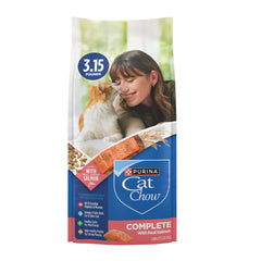 Purina Cat Chow Complete with real salmon in a bag emphasizes protein for lean muscles