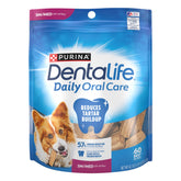 Dentalife Purina 60ct pack shows convenient daily dental care for small to medium dogs.