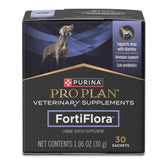 Purina FortiFlora packaging shows dog probiotic digestive support.