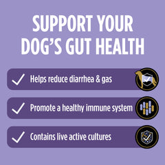 Purina FortiFlora being mixed with dog meals for gut balance.