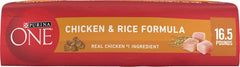 Purina ONE real chicken ingredient panel emphasizes high-quality protein source.