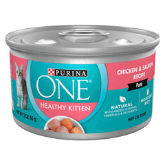 Purina ONE grain-free kitten pate can with chicken and salmon promotes hydration