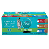 Purina ONE Grain-Free Pate Beef Recipe cans; high-protein meal option