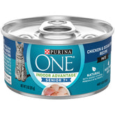 Purina ONE grain-free senior pate packaging, bulk-pack convenience for households.
