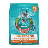 Purina ONE High Protein Ideal Weight bag promotes healthy weight management for adult cats.