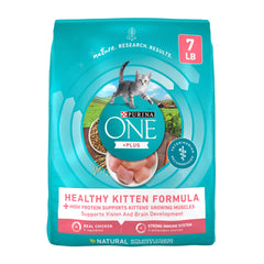 Purina ONE kitten food real-chicken kibble close-up supports growing muscles