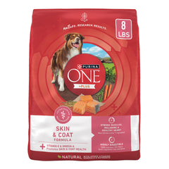 Purina ONE Natural +Plus Skin & Coat bowl with crunchy kibble for healthy teeth and gums