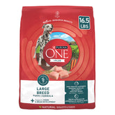 Purina ONE Plus Large Breed Puppy food bowl close-up showing protein-rich meal for strong muscles