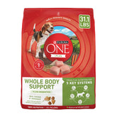 Purina ONE Plus bag front with real chicken flavor for strong muscles