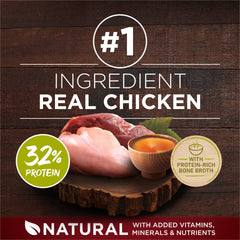 Purina ONE real chicken and duck ingredients label highlighting quality protein sources.
