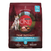 Purina ONE True Instinct real chicken bites highlight premium protein for growing puppies