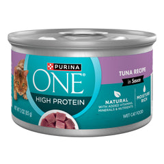 Purina ONE Tuna Recipe in Sauce cans pack view for easy daily feeding