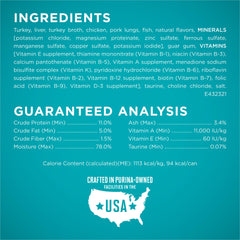 Purina ONE label highlighting grain-free formula and 0% fillers.