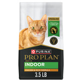 Purina Pro Plan Adult Indoor chicken kibble in bowl supports lean muscle and energy.