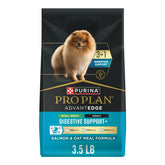 Purina Pro Plan AdvantEDGE small breed salmon kibble bag supports digestive comfort.