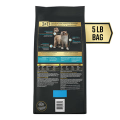 Purina Pro Plan AdvantEDGE, salmon and rice kibble in bowl, enhances mealtime engagement for adult cats.