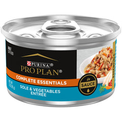 Purina Pro Plan COMPLETE ESSENTIALS Sole Entree in Sauce can showing real fish flavor