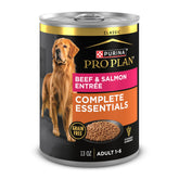 Purina Pro Plan grain-free beef-salmon entree cans pack 12-13oz, lean protein option.