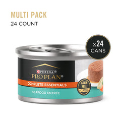 Purina Pro Plan Grain Free Seafood Entree pate ingredients label highlights no artificial colors.