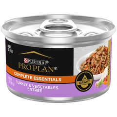 Purina Pro Plan Gravy wet cat food with real turkey and vegetables in savory gravy for adult cats.