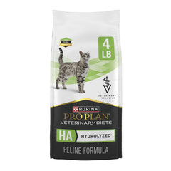 Front view of Purina Pro Plan HA hydrolyzed feline formula bag for sensitive stomach support.