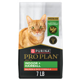 Purina Pro Plan hairball indoor packaging front shows the 7 lb bag for indoor cats