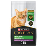 Purina Pro Plan Hairball Management Indoor Cat bag 7lb supports hairball control during meals.