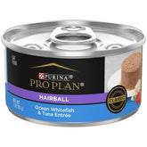 Purina Pro Plan Hairball Wet Pate Ocean Whitefish and Tuna Entree can pack for adult nutrition.