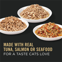 Purina Pro Plan high-protein cat food can with salmon imagery; supports healthy skin and coat.
