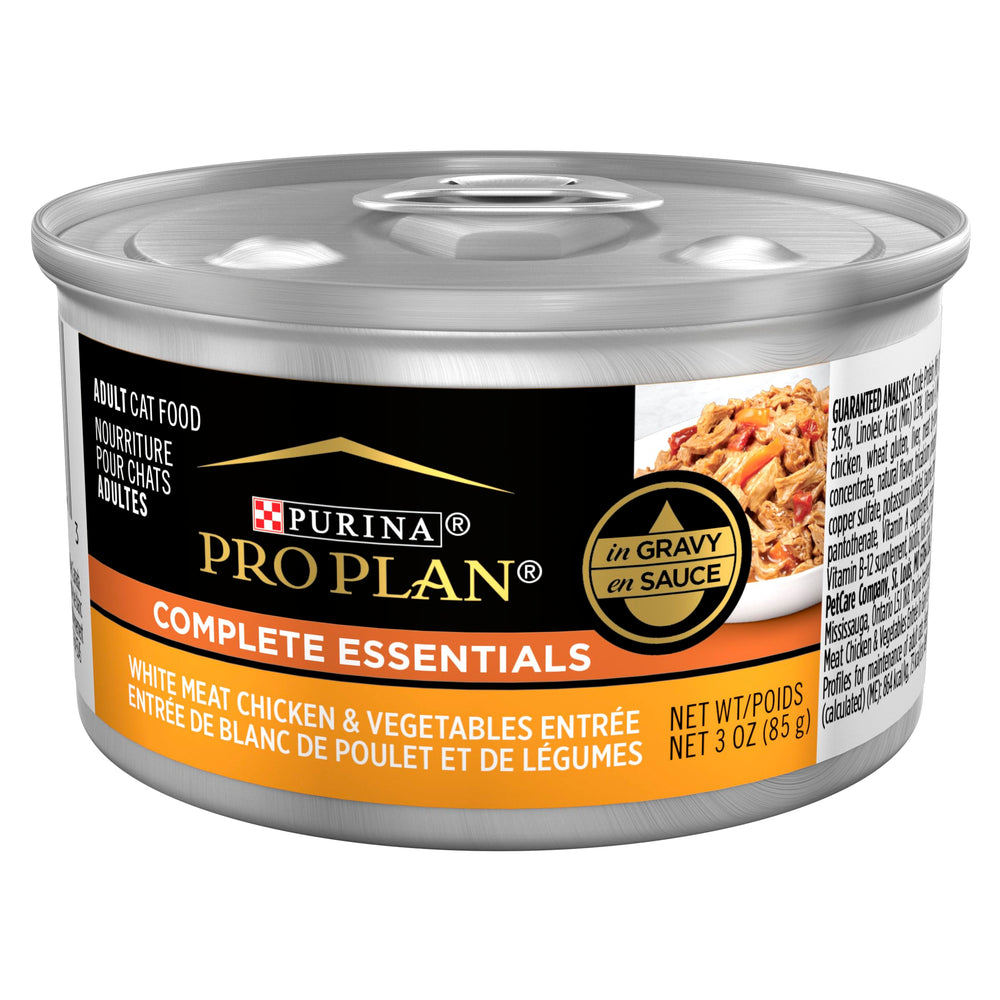 Purina Pro Plan High Protein cat food gravy pack shot with 24 cans