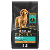 Purina Pro Plan High Protein Puppy Food with shredded chicken and rice kibble for growing puppies