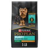 Purina Pro Plan High Protein Toy Breed Puppy Food front of bag featuring real chicken formula