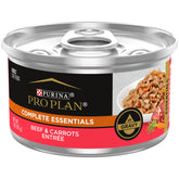 Purina Pro Plan high-protein wet gravy beef and carrots entree can closeup for cat owners
