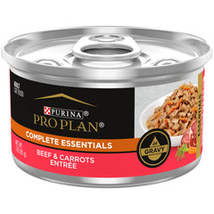 Purina Pro Plan high-protein wet gravy beef and carrots entree can closeup for cat owners
