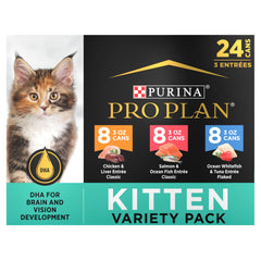Purina Pro Plan High Protein Kitten Wet Food can closeup showing tender texture for growing kittens