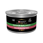 Purina Pro Plan Indoor Balance grilled salmon entree cans show real salmon for indoor cats