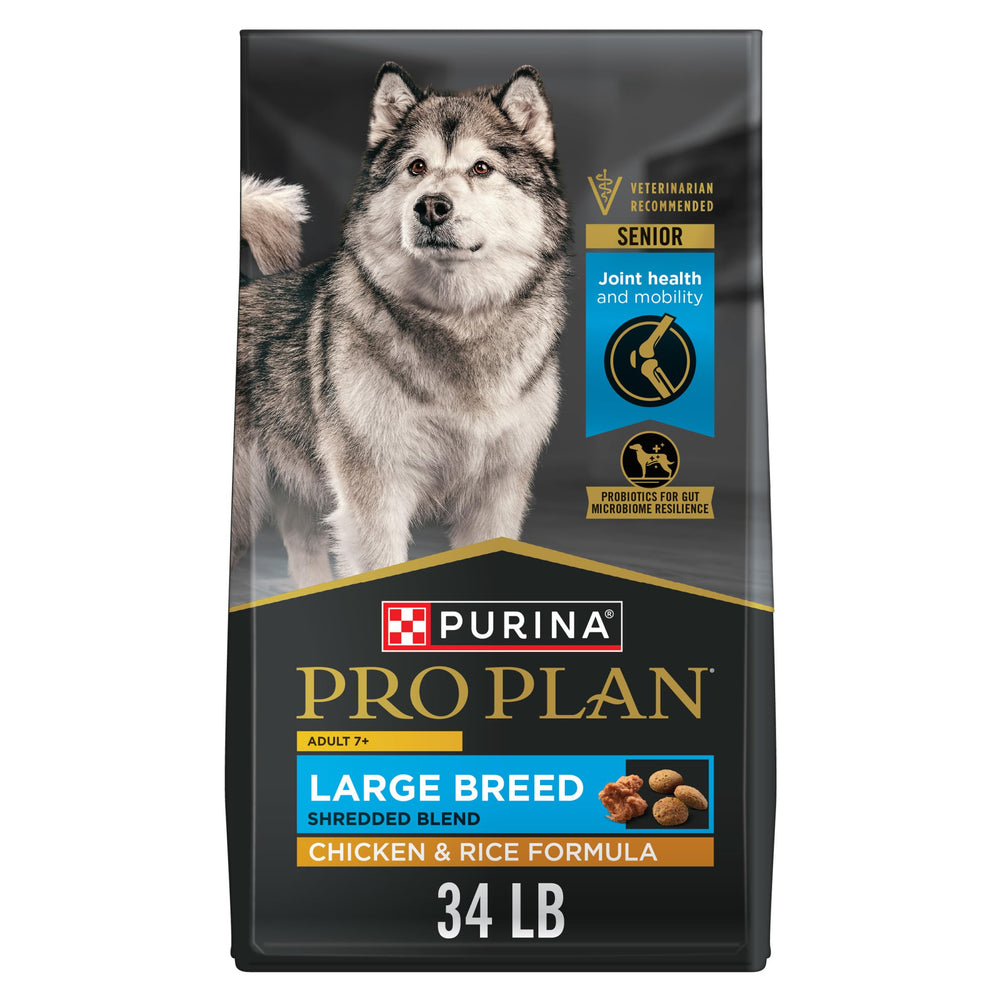 Purina Pro Plan Large Breed 7 Plus bag front with senior nutrition for joints