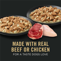 Purina Pro Plan Large Breed Beef and Rice in Gravy can with savory gravy.